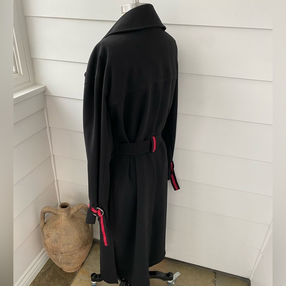 Black Grosgrain Red Stripe Classic Trench Coat - Picture 10 of 11
